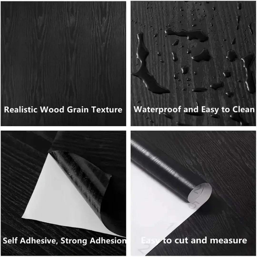 5m Self-Adhesive Wood Grain Repair Tape - Black Vinyl Furniture Renovation Sticker