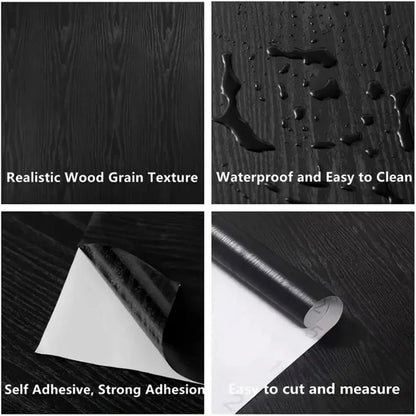 5m Self-Adhesive Wood Grain Repair Tape - Black Vinyl Furniture Renovation Sticker