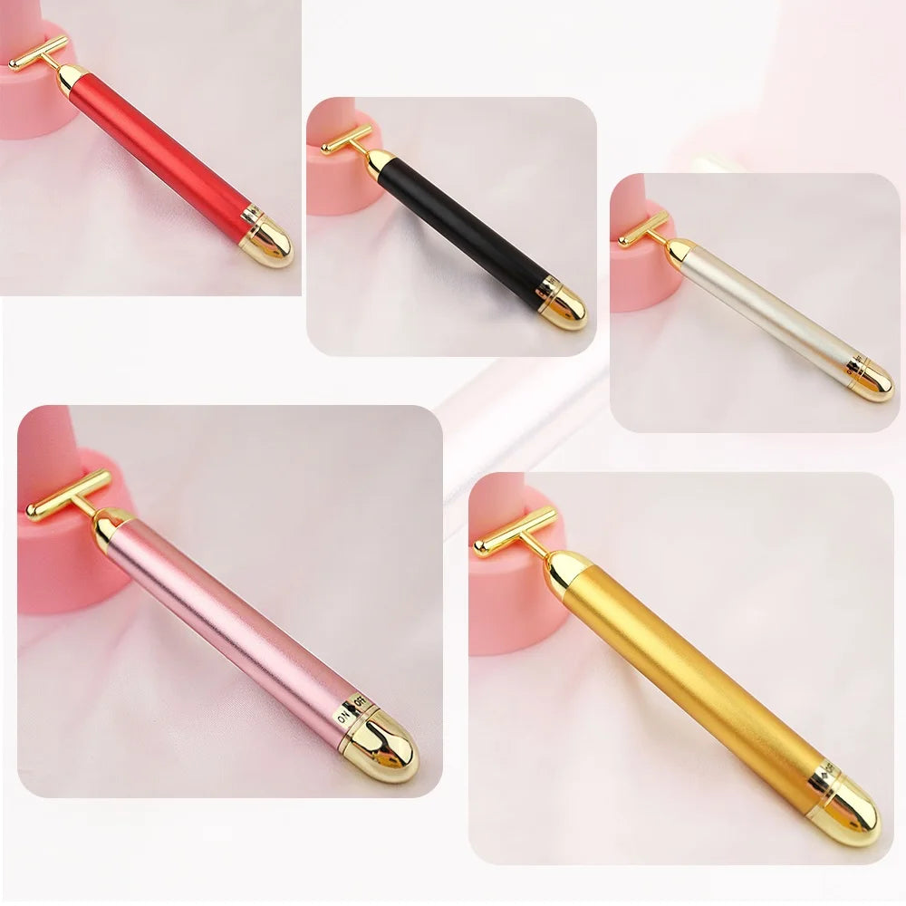 24K Gold Facial Slimming Beauty Bar – Pulse Vibrating Roller for Skin Lifting, Firming & Wrinkle Tightening