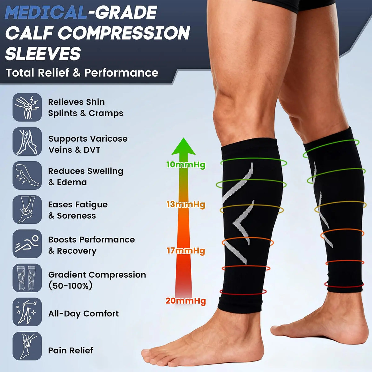 Calf Compression Sleeves - Running, Cycling, Marathon & Gym Fitness Support for Men and Women