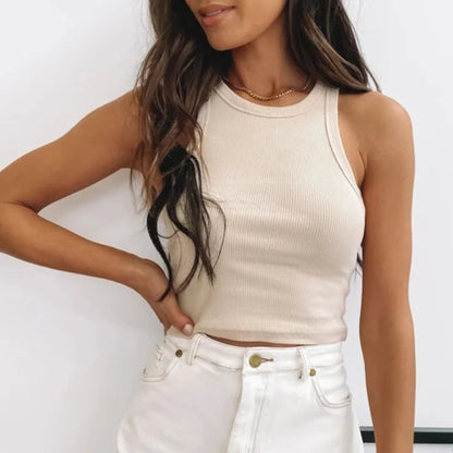 Women’s Ribbed Tank Top - Summer Knitted Off Shoulder Crop Vest Casual Fitness Fashion Top