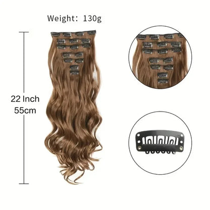 Clip-In Hair Extensions, 7-Piece Full Head 22-Inch Long Curly Wavy Synthetic Hair Extensions for Women and Girls