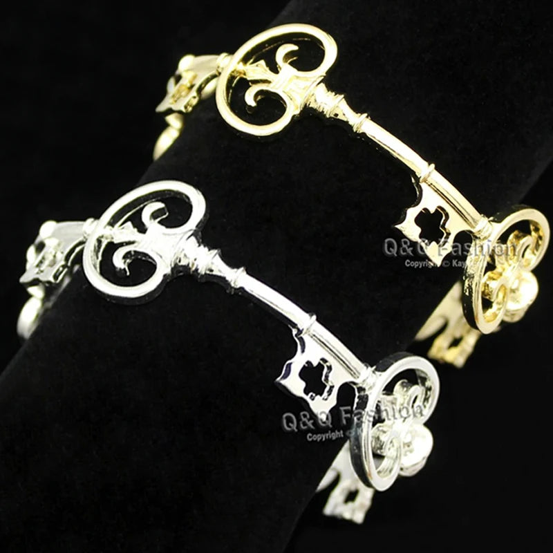 Vintage Skeleton Key Cross Bangle - Victorian Gothic Unisex Cuff Bracelet