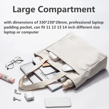 Shockproof Canvas Laptop Tote Bag - 14 Inch Women’s Notebook Handbag for MacBook, Dell, HP & More