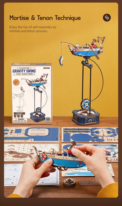 Robotime Rokr 3D Wooden Puzzle Kit – Gravity Swing, Sky Captain & Ocean Fisher Model Building Kit for Teens & Adults