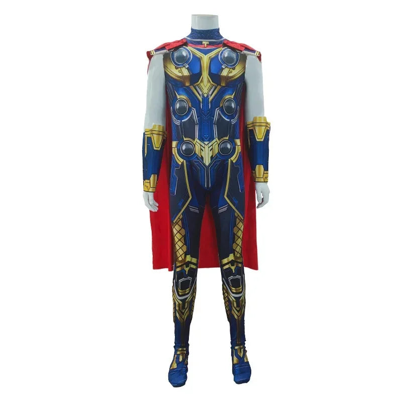 Thor: Love and Thunder Costume – Adult & Kids Fantasia Halloween Anime Superhero Jumpsuit with Cape for Birthday & Party