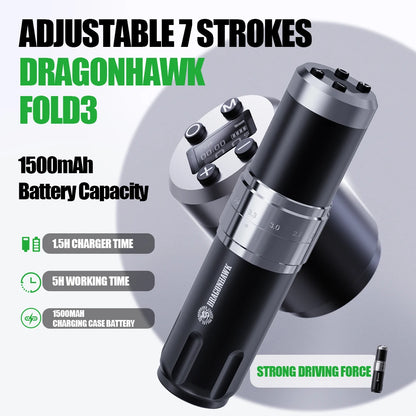 Dragonhawk X10 Wireless Tattoo Machine Pen – Adjustable 7 Strokes, Lining & Shading Modes, 2 Modes