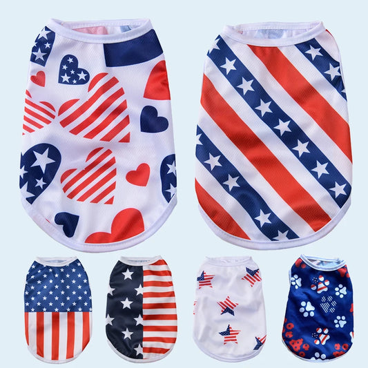 Summer Patriotic Dog Vest - Breathable Independence Day 4th of July Pet T-Shirt for Small Medium Dogs Cats