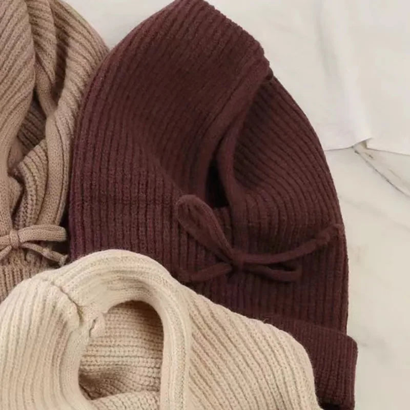 Knitted Hooded Balaclava Caps – Winter Korean Style Outdoor Warmer, One-Piece Neck Collar Beanie Hat for Women