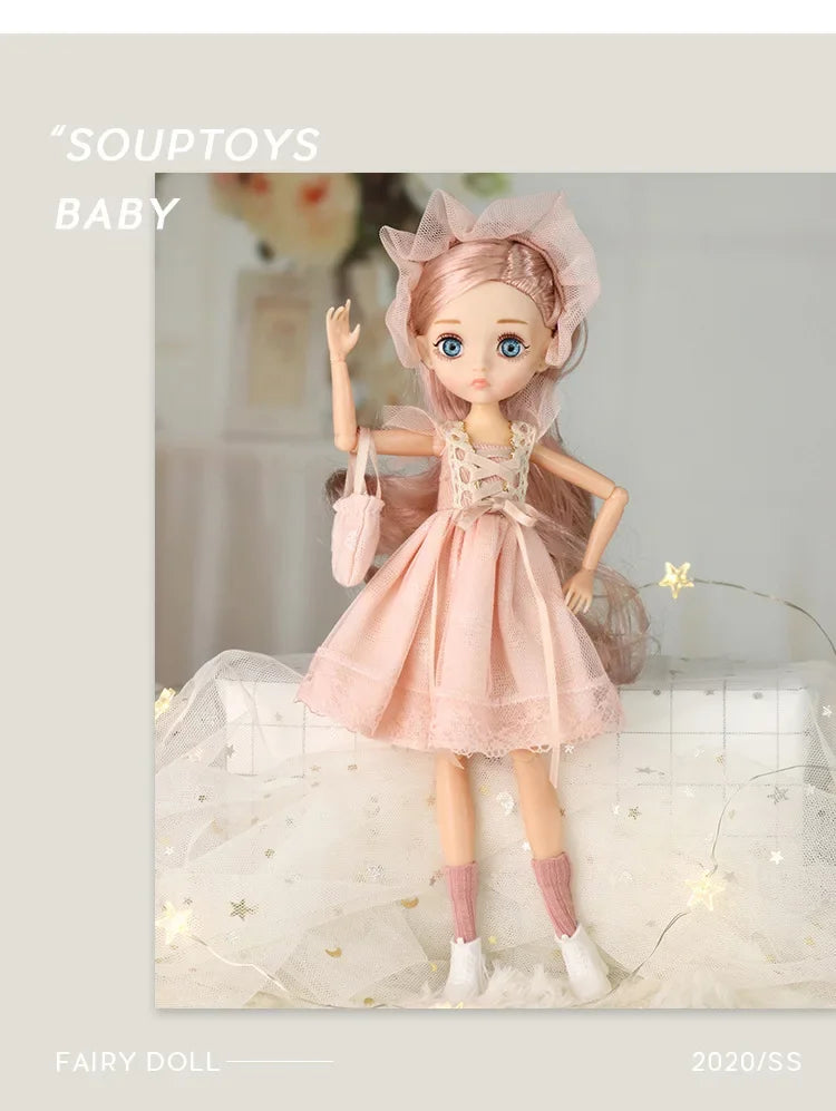 26cm BJD Doll for Girls – Purple Hair Fashion Princess with Big Eyes & Accessories Gift