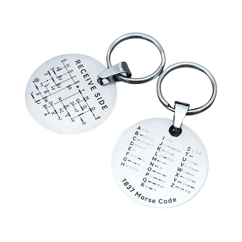 Stainless Steel Morse Code Keychain - Double-Sided Alphanumeric Educational Car Pendant for Radio Amateurs