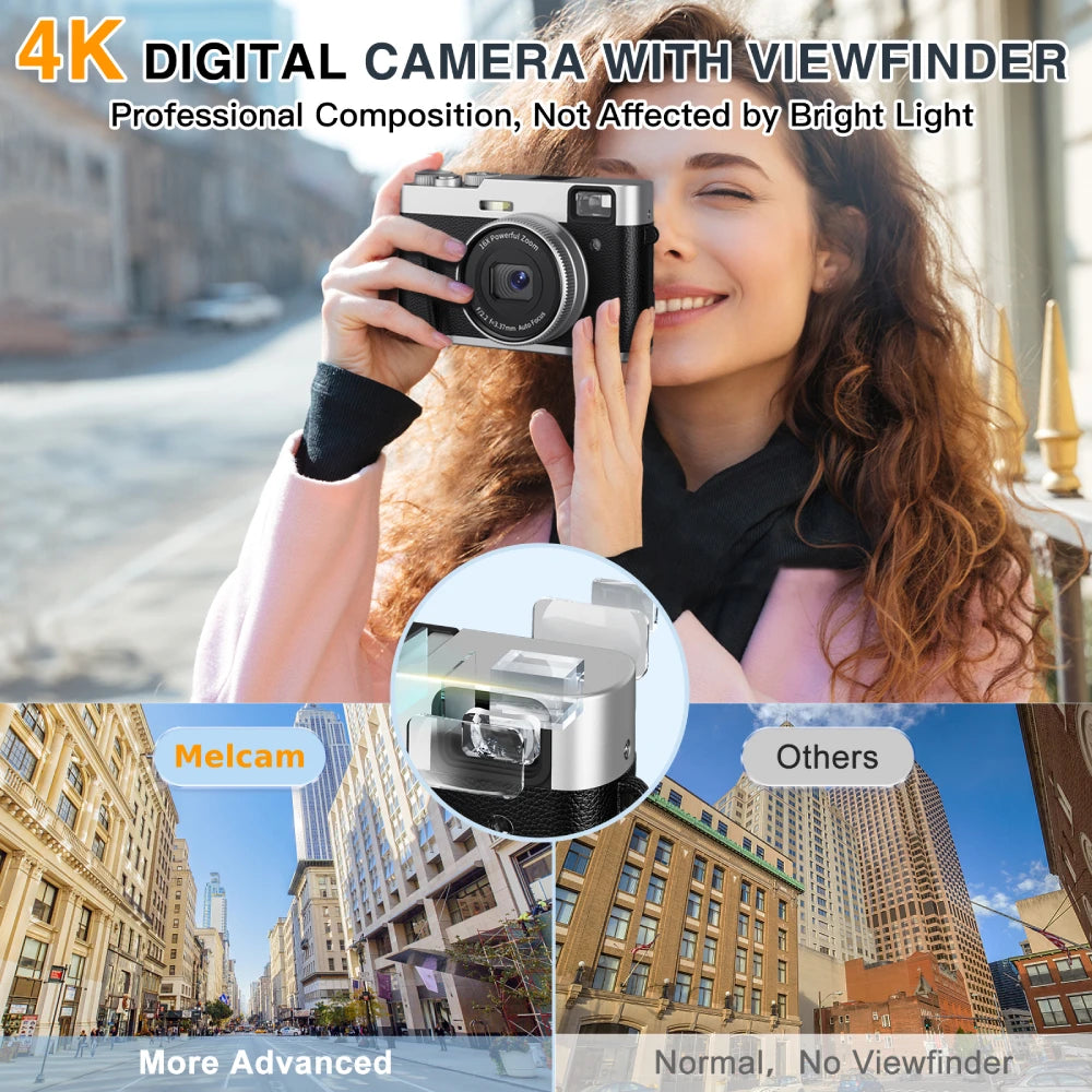 4K Digital Camera – Auto Focus, 48MP Vlogging Camera for YouTube, Anti-Shake Video, Viewfinder, Flash & 16X Zoom
