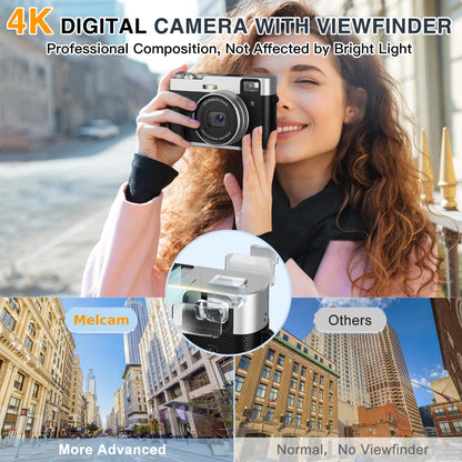 4K Digital Camera – Auto Focus, 48MP Vlogging Camera for YouTube, Anti-Shake Video, Viewfinder, Flash & 16X Zoom