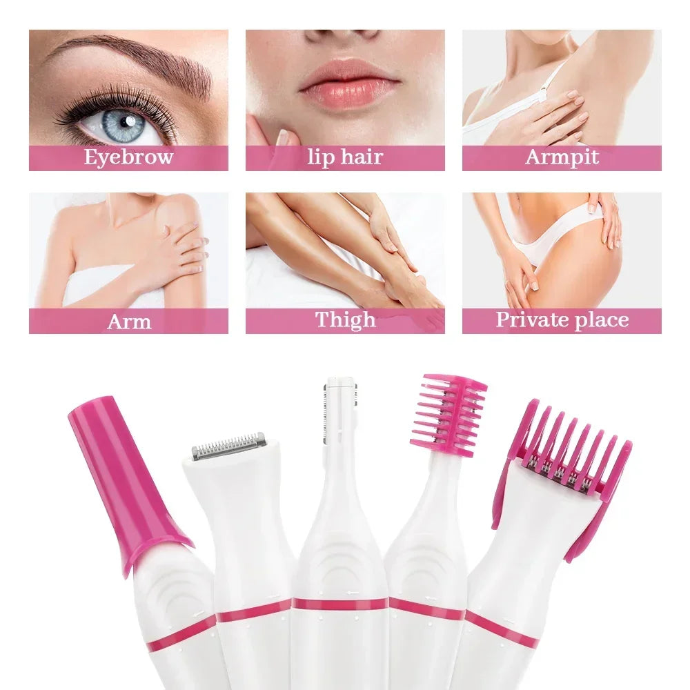 5-in-1 Women’s Painless Electric Hair Remover & Epilator — Portable Razor Trimmer for Legs, Bikini & Body Care