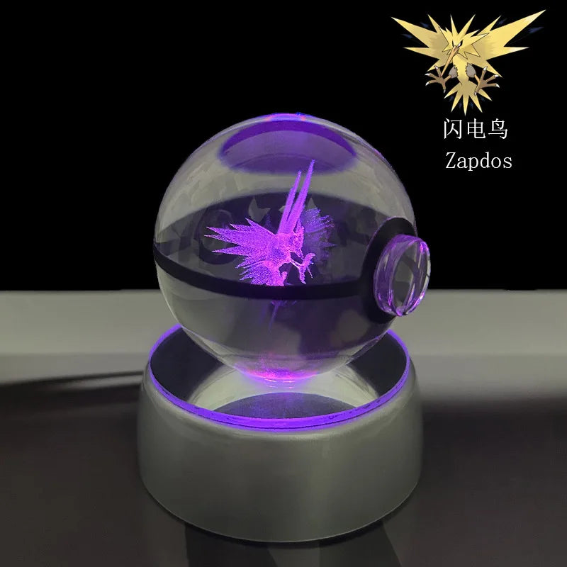Pokémon 3D Crystal Ball LED Night Light – Pikachu Gengar Eevee Mewtwo Pokéball Base Lamp Kids Birthday & Home Decor Gift
