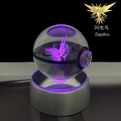 Pokémon 3D Crystal Ball LED Night Light – Pikachu Gengar Eevee Mewtwo Pokéball Base Lamp Kids Birthday & Home Decor Gift