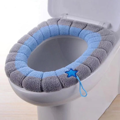 Washable Winter Warm Toilet Seat Cover with Handle - Thick, Soft Cushion Warmer for Bathroom Accessories