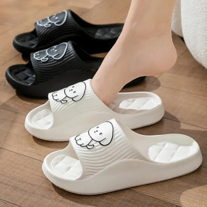 Cute Couple Pillow Slippers – Women’s Summer 2024 Non-Slip Indoor Bath Sandals with Thick EVA Sole