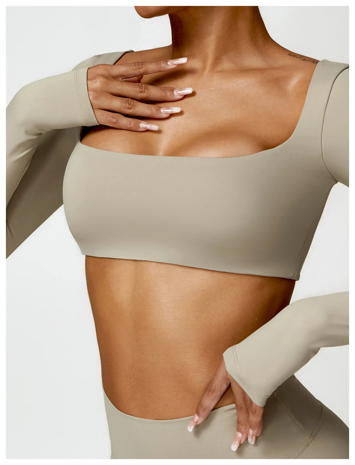 Hearuisavy 2PCS Long Sleeve Gym Set for Women, Quick-Drying Yoga Clothes, Sportswear, Running Leggings, Workout Sports Crop Top