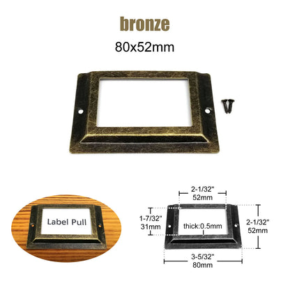 6pcs Large Iron Label Pull Handles – 52x80mm File Name Card Holders for Cabinet, Drawer & Jewelry Box