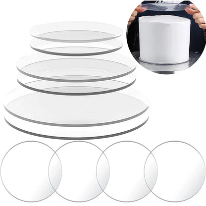 Clear Acrylic Cake Disc Set - 4, 6, 8, 10 Inch Round Cake Boards for Trimming & Ganaching - 3pcs, 10567
