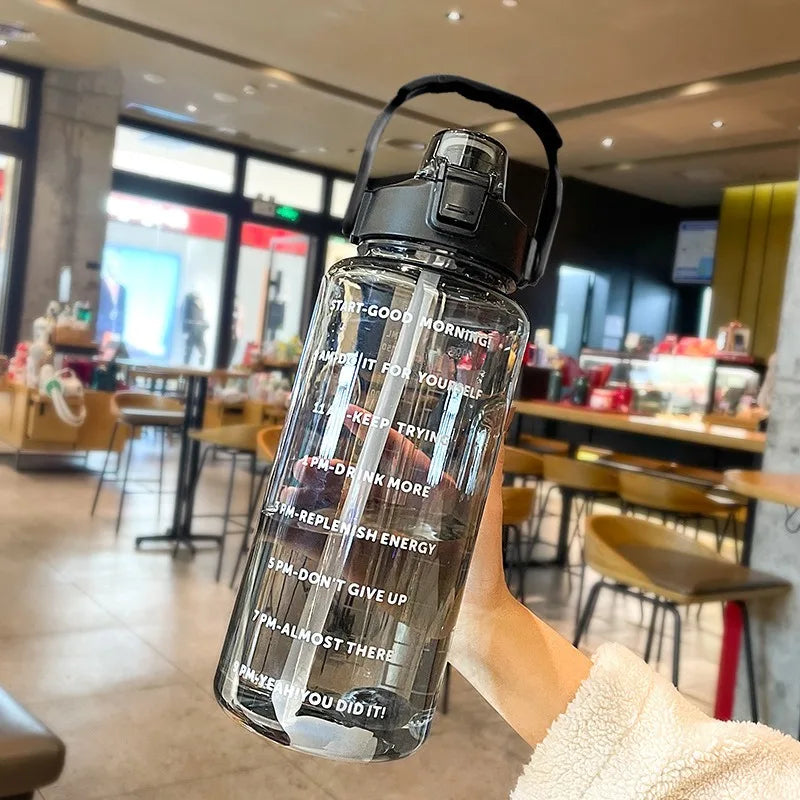2L Straw Plastic Water Bottle: Large Portable Travel Bottle for Sports & Fitness - High-Value Big Fat Cup, Adult Universal