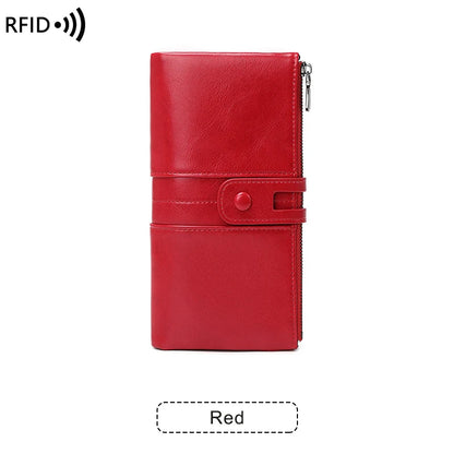 RFID Blocking Large Capacity Wallet – Soft Leather Solid Color Clutch, Multi-Functional Zipper Purse for Women & Men