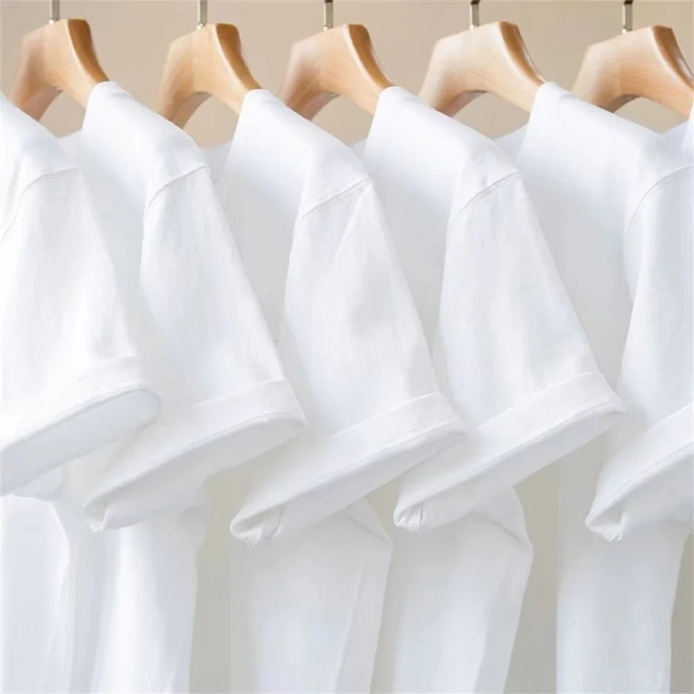 Heavyweight 100% Cotton T-Shirt - Thick Knit Round Neck Short Sleeve Tee 500/300g