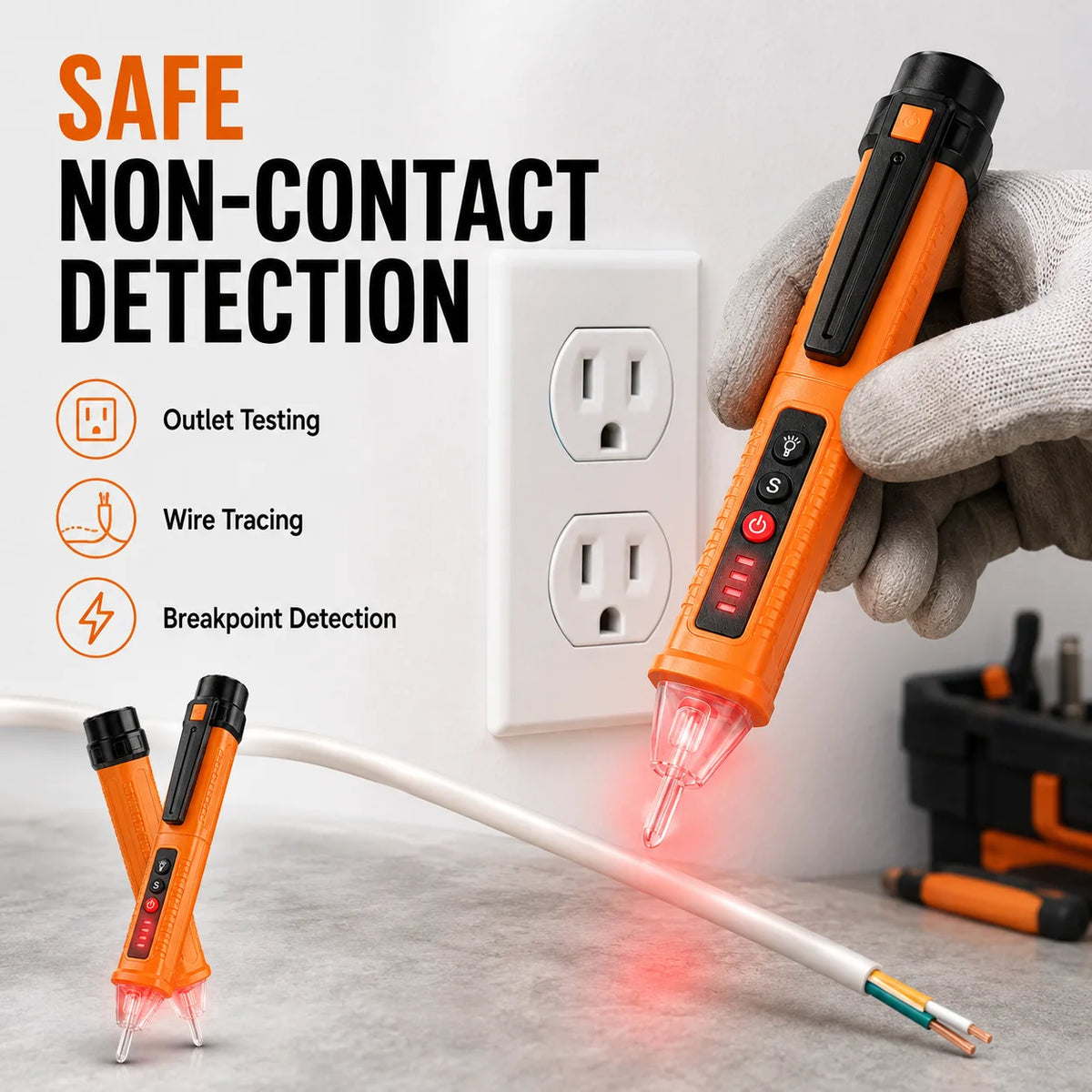 Non-Contact Voltage Tester Pen – 12–1000V AC Live Wire Detector and Breakpoint Finder for Electrical Wiring and Outlets