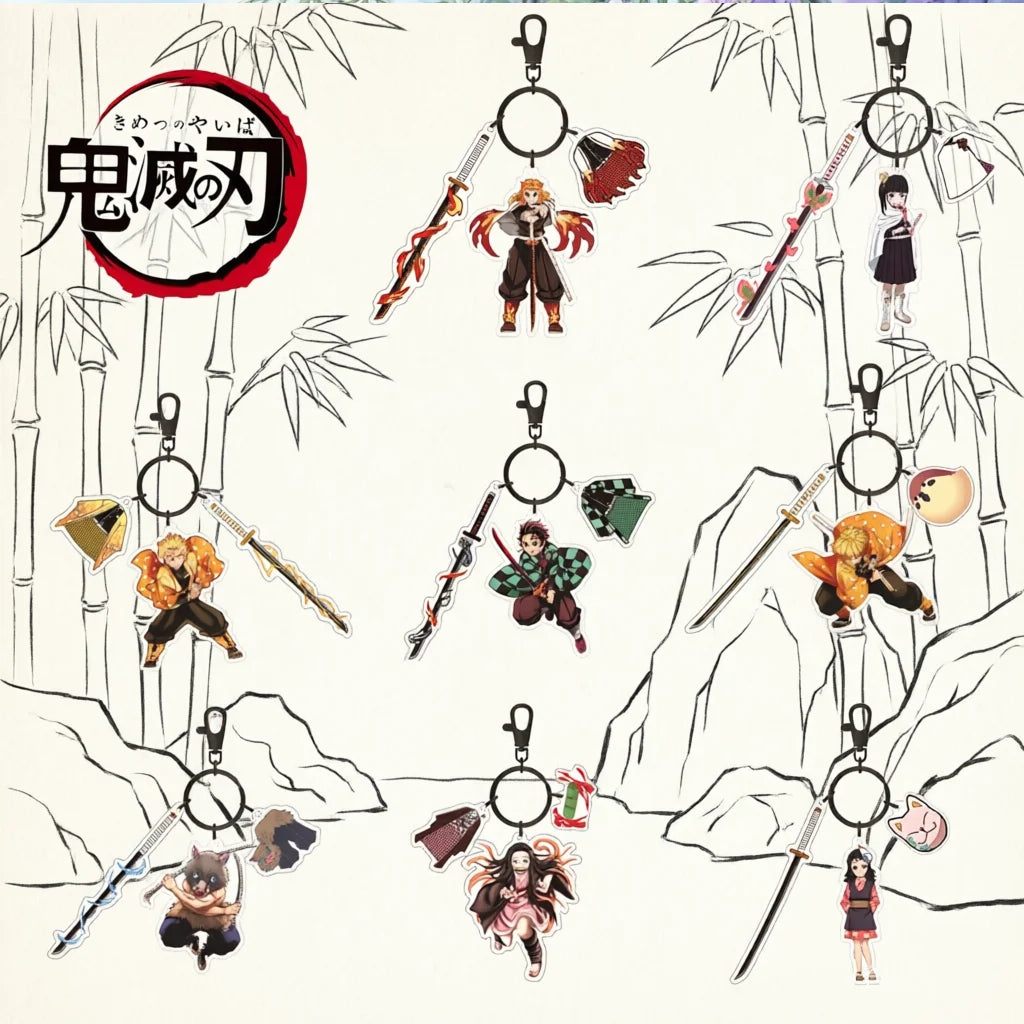 Anime Demon Slayer Acrylic Keychain – Tanjiro & Nezuko Kamado Cartoon Schoolbag Pendant Character Charm Kids Gift Accessories