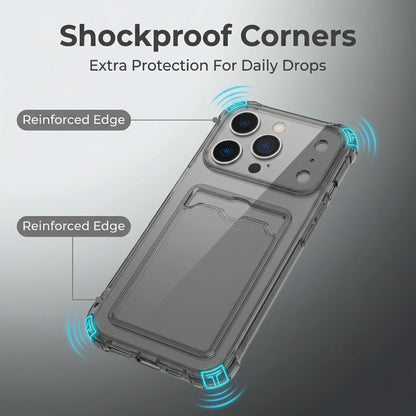 Transparent Silicone Card Slot Case - Protective iPhone Cover with Built-In Wallet Holder for iPhone 6-17 Series