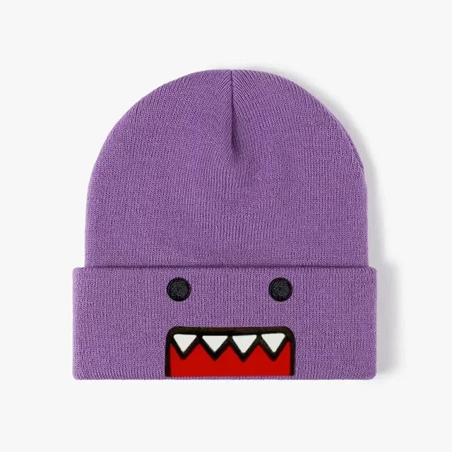 Domo-Kun Embroidered Knit Beanie - Warm Windproof Unisex Winter Hat with Casual Hip-Hop Style