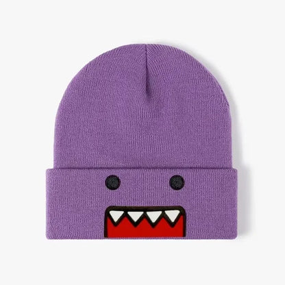 Domo-Kun Embroidered Knit Beanie - Warm Windproof Unisex Winter Hat with Casual Hip-Hop Style