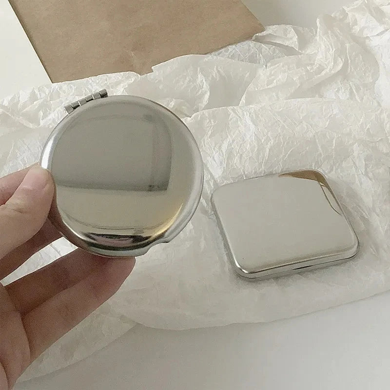 Portable Stainless Steel Makeup Mirror – Foldable Handheld Cosmetic Mirror for Women, Various Shapes