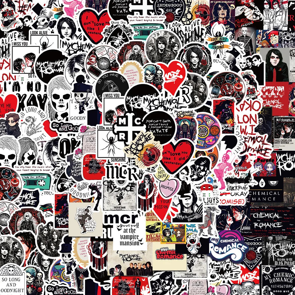 100-Piece My Chemical Romance Sticker Set - Waterproof Vinyl Decals for Laptops, Phones, Guitars, and Luggage