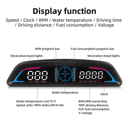 AD G3/B3 OBD2 GPS Head-Up Display – Smart Car HUD with Digital Speedometer, RPM, Water Temp, Clock & Security Alarm