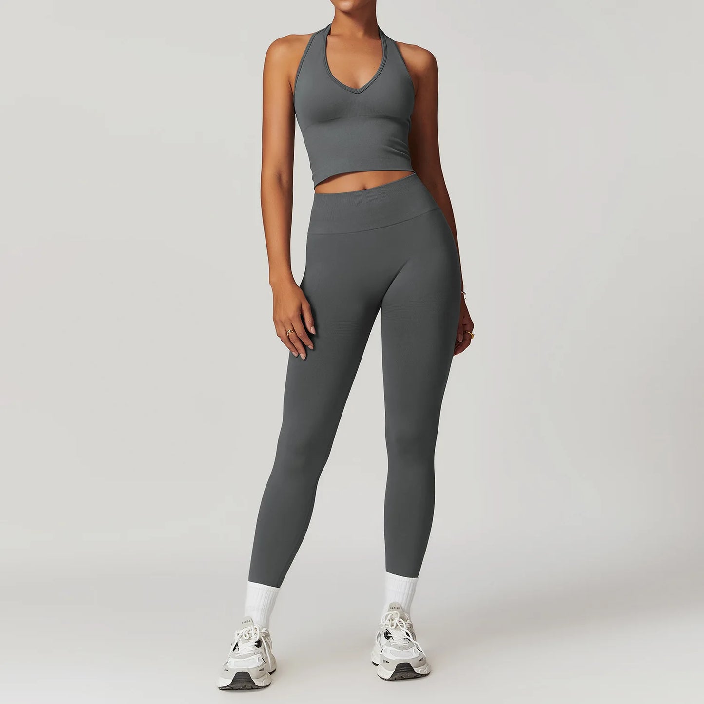 Women’s Seamless 2/3 Piece Yoga Set – Fitness Workout Sportswear with Leggings, Sports Bra & Long Sleeve Gym Outfit