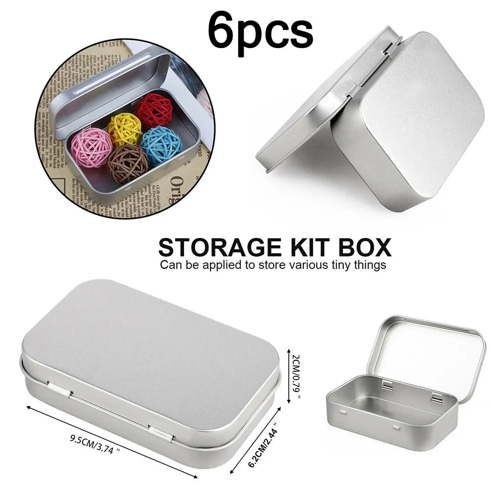 6PCS Mini Metal Storage Boxes — Tin-Plated Slide Cover for Jewelry, Pills, Cosmetics, and Portable Organizer