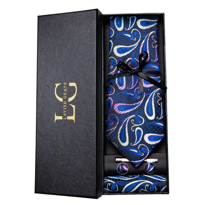 Hi-Tie Luxury Paisley Teal Green Tie Set - Men’s Classic Necktie with Handkerchief & Cufflinks Gift Box for Wedding & Formal Wear