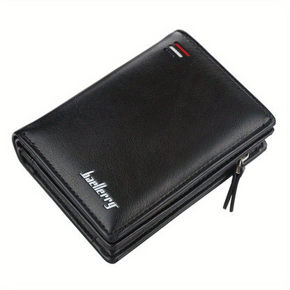 Men’s PU Leather Short Wallet – Vintage Zipper Coin Pocket, Large Capacity Money & Card Holder