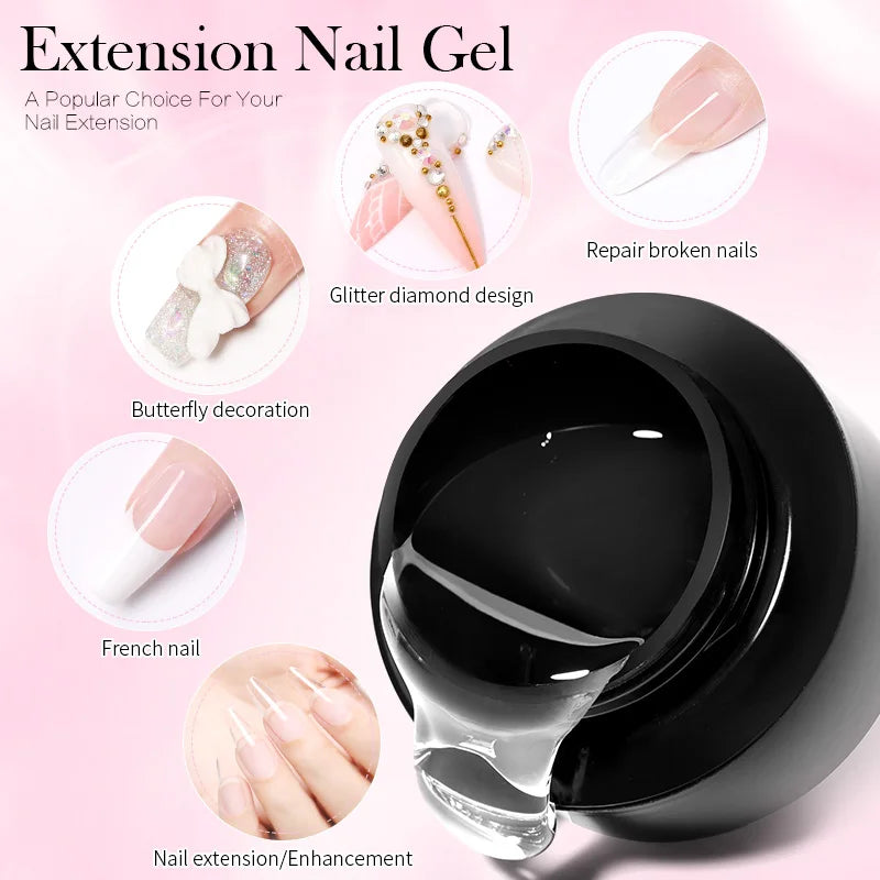 BORN PRETTY Hard Jelly Extension Nail Gel Polish: French Nails Nude Pink White Clear Fibre Glass Gum - 60/30ml for Manicure Extension
