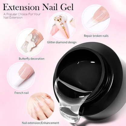 BORN PRETTY Hard Jelly Extension Nail Gel Polish: French Nails Nude Pink White Clear Fibre Glass Gum - 60/30ml for Manicure Extension