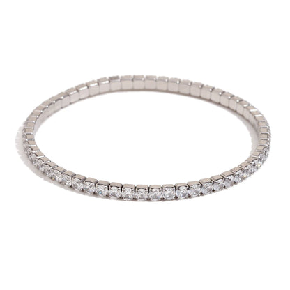 E.B.belle 3mm–4mm Square Zircon Elastic Bracelet – Stainless Steel Gold/Silver Fashion Jewelry for Women Charm Accessory