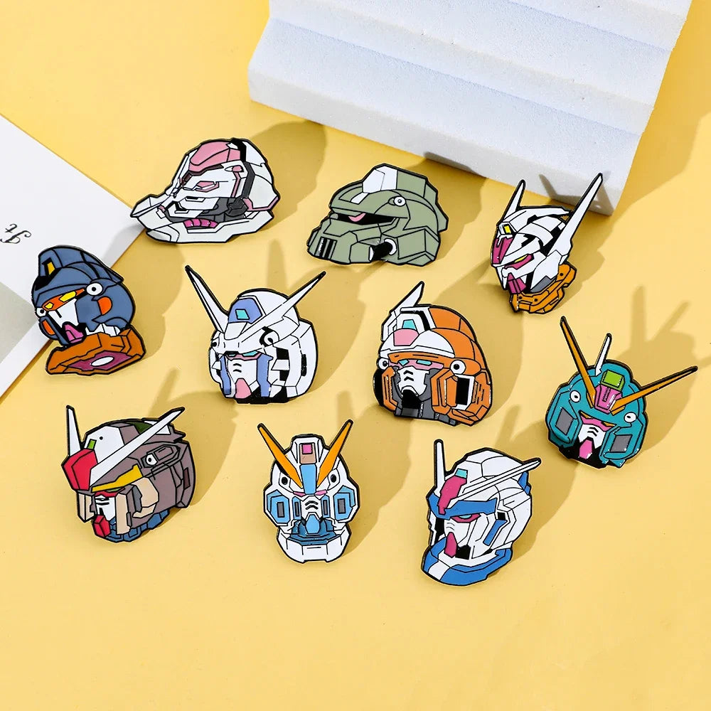 10-Piece Gundam Anime Enamel Brooch Set - Metal Mobile Suit Pins for Clothing, Backpacks and Collectible Gifts