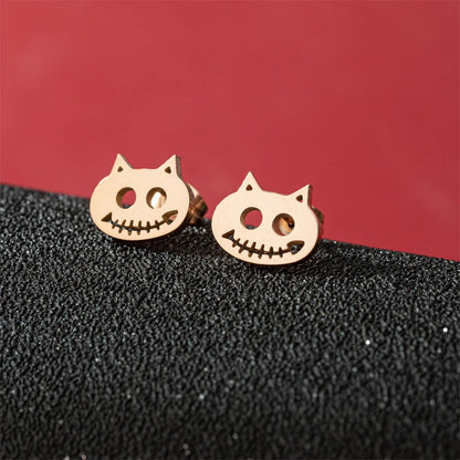 Jisensp Cartoon Cat Earrings — Cute Stainless Steel Kitten Studs for Women & Girls, Funny Animal Jewelry