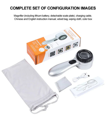 Rechargeable 30X Handheld Magnifying Glass – LED Illuminated Loupe with 4 Light Modes for Jewelry, Reading & Seniors