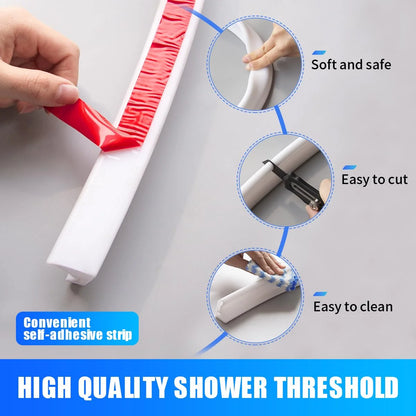 1/3M Silicone Shower Water Barrier - Self-Adhesive Folding Edge Strip for Bathroom Wet-Dry Separation