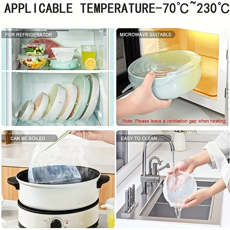 6PCS Silicone Stretch Lids Set – Reusable Durable Food Storage Covers for Bowls