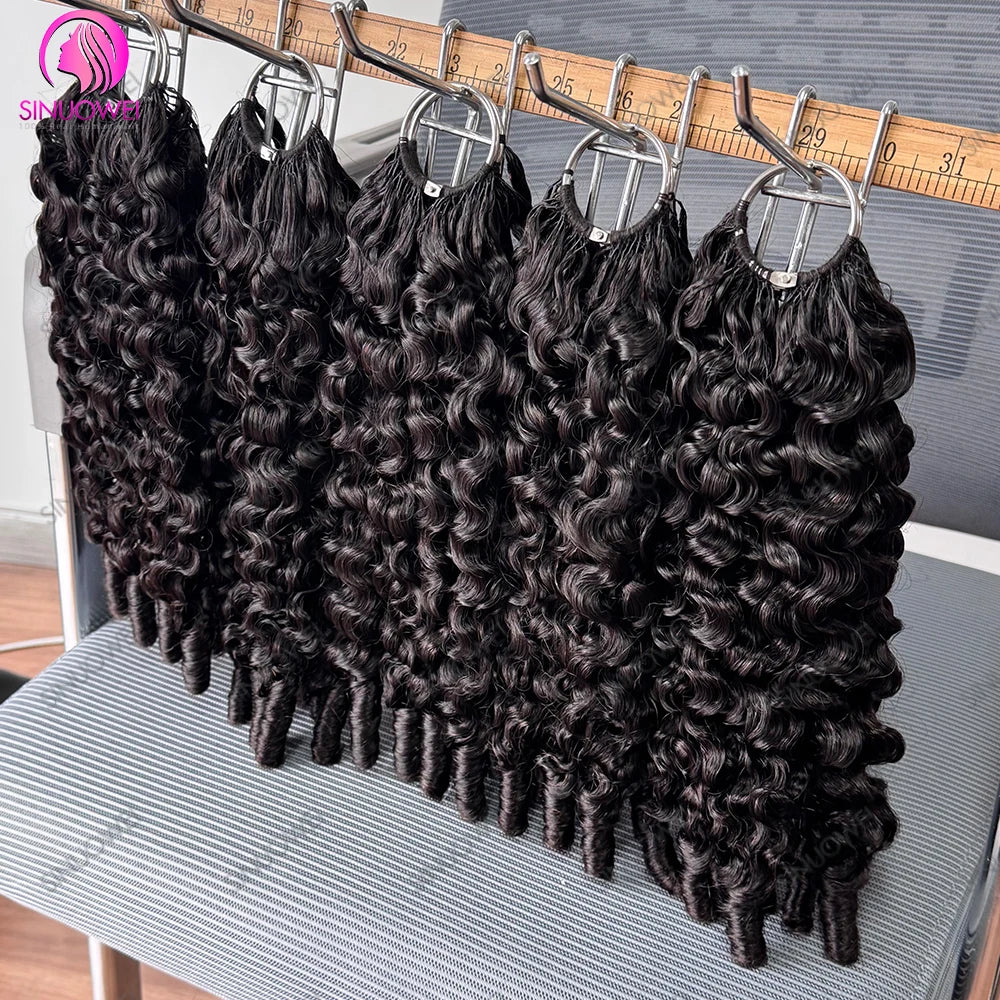 Burmese Curly Human Hair Extensions - 12A Natural Black Pre-Separated Feather Crochet Hair