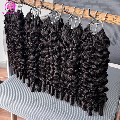Burmese Curly Human Hair Extensions - 12A Natural Black Pre-Separated Feather Crochet Hair
